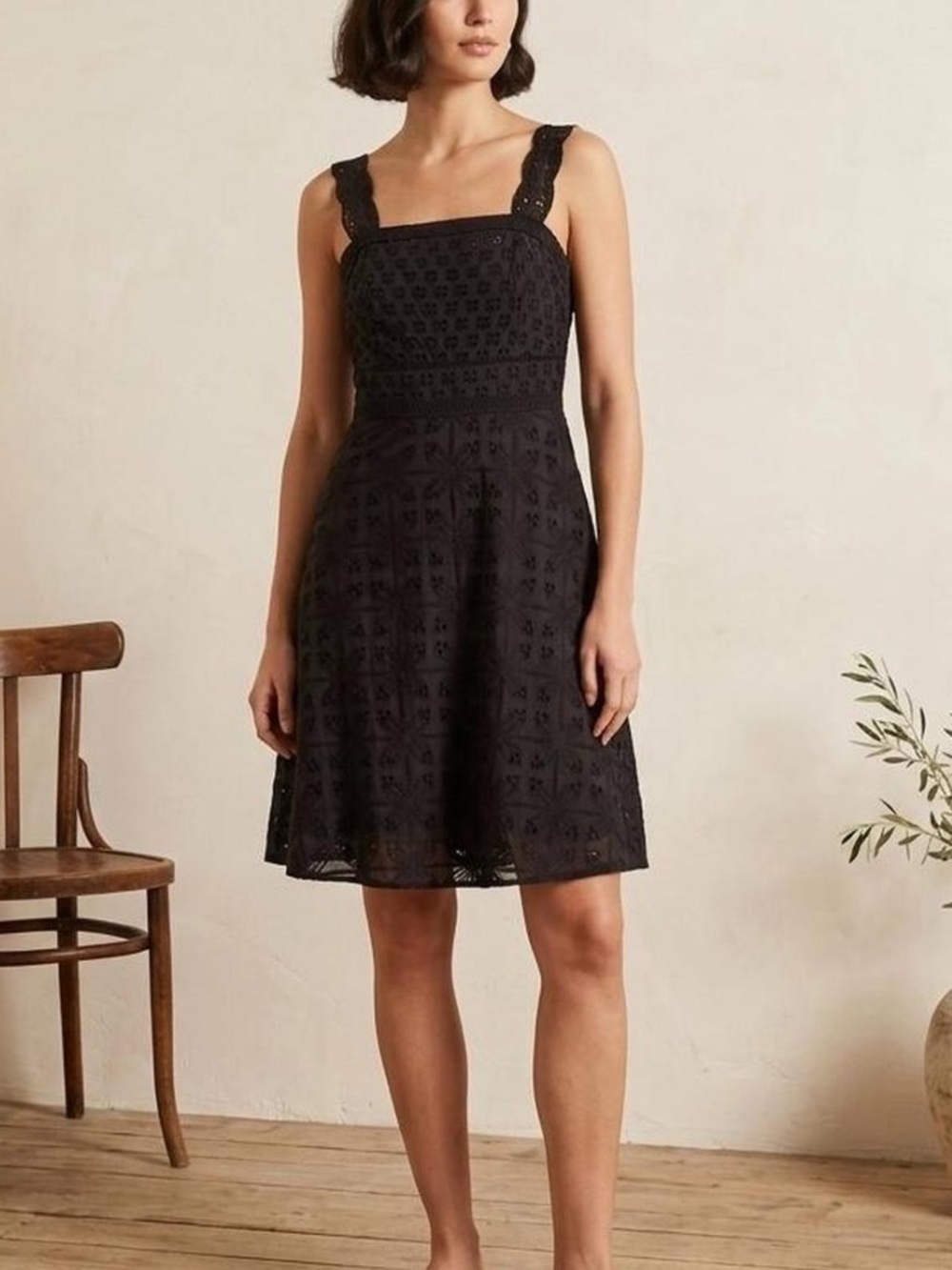 Ann Taylor Black Eyelet A-Line Mini Dress NWT